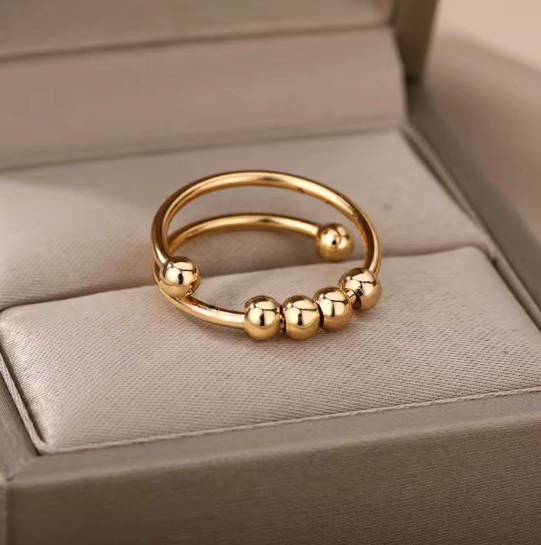 Minimalist Spinner Ring – Elegant Rotating Beads for Tactile Focus