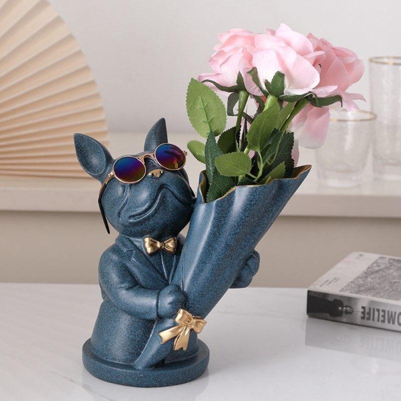 French Bulldog Floral Vase