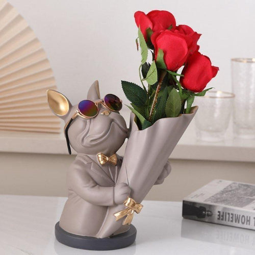 French Bulldog Floral Vase