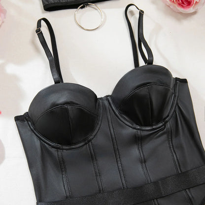 Fatale Sleek Leather Bodysuit with Statement Choker