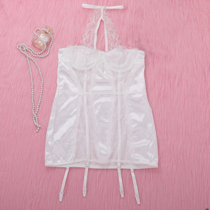 French Kiss Satin & Lace Halter Corset Dress Set (2-Piece)