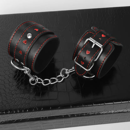 Heart-Cutout Faux Leather Restraint Cuffs