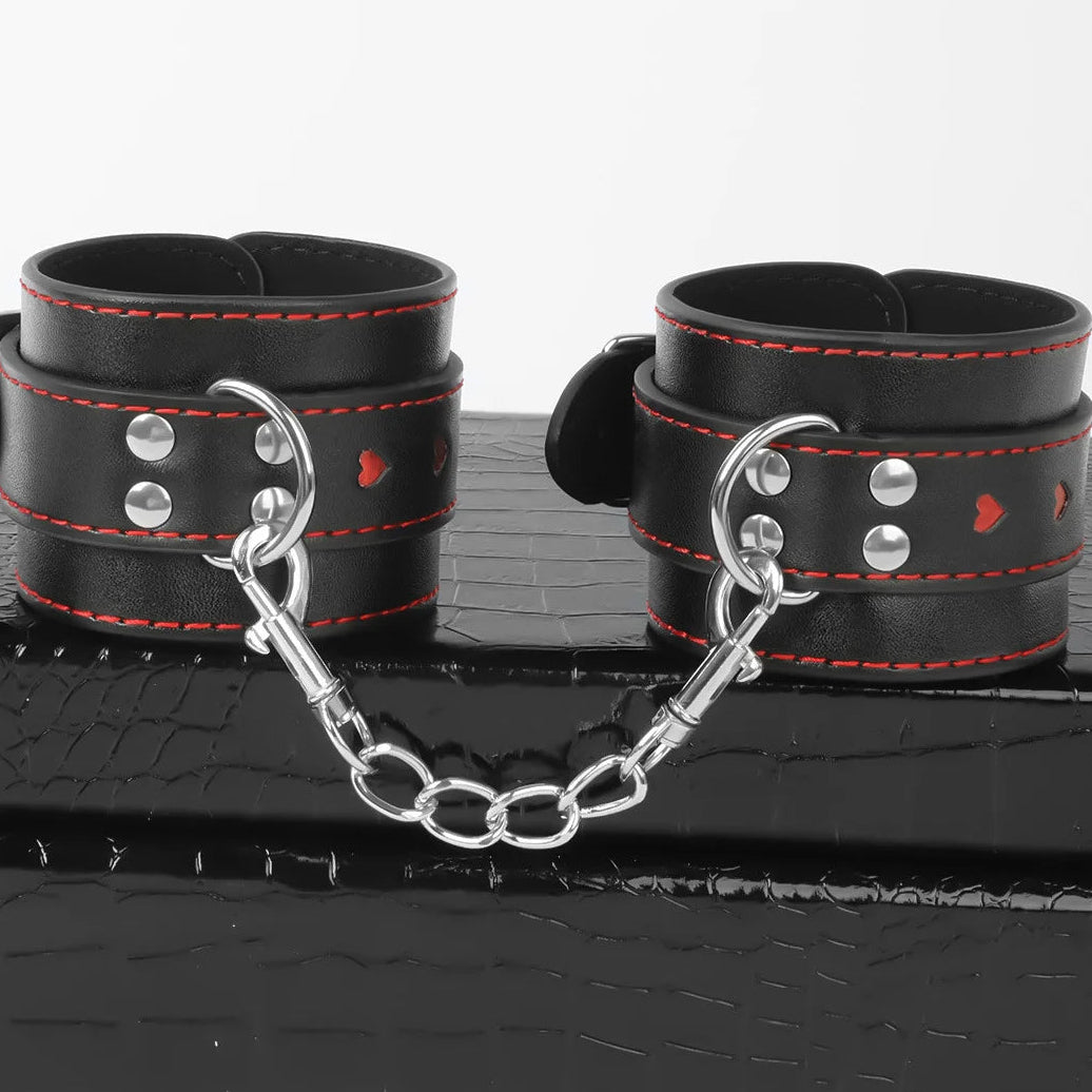 Heart-Cutout Faux Leather Restraint Cuffs