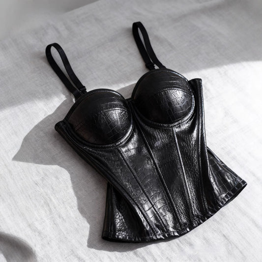 Obsidian Allure Croc Leather Fishbone Corset Top