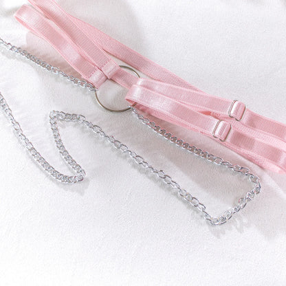 Pink Cyber Heart Lingerie Set with Gloves & Chains (4-Piece)
