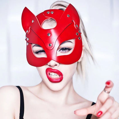 EVA's Red Leather Cat Mask | Gothic & Masquerade Accessory