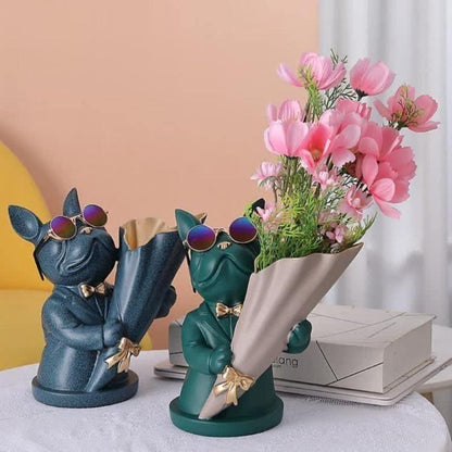 French Bulldog Floral Vase