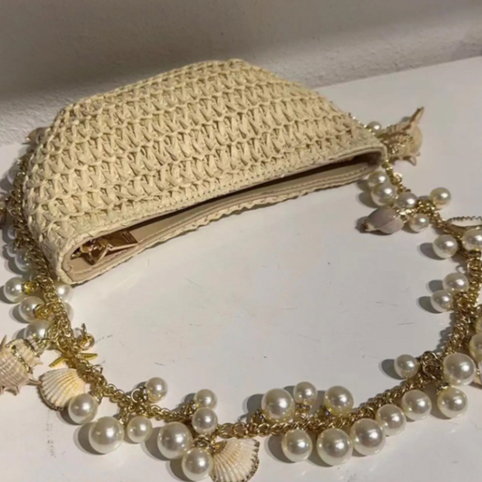 Pearl Charm Straw Bag