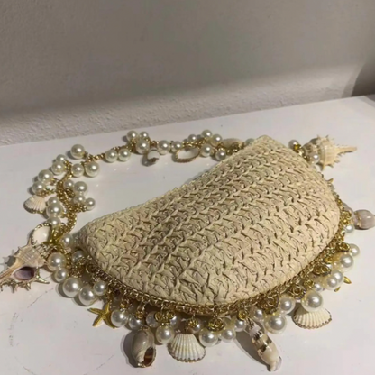 Pearl Charm Straw Bag