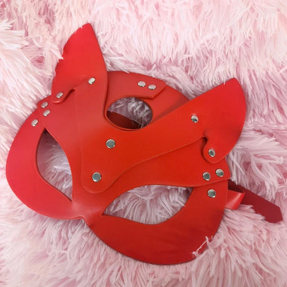 EVA's Red Leather Cat Mask | Gothic & Masquerade Accessory