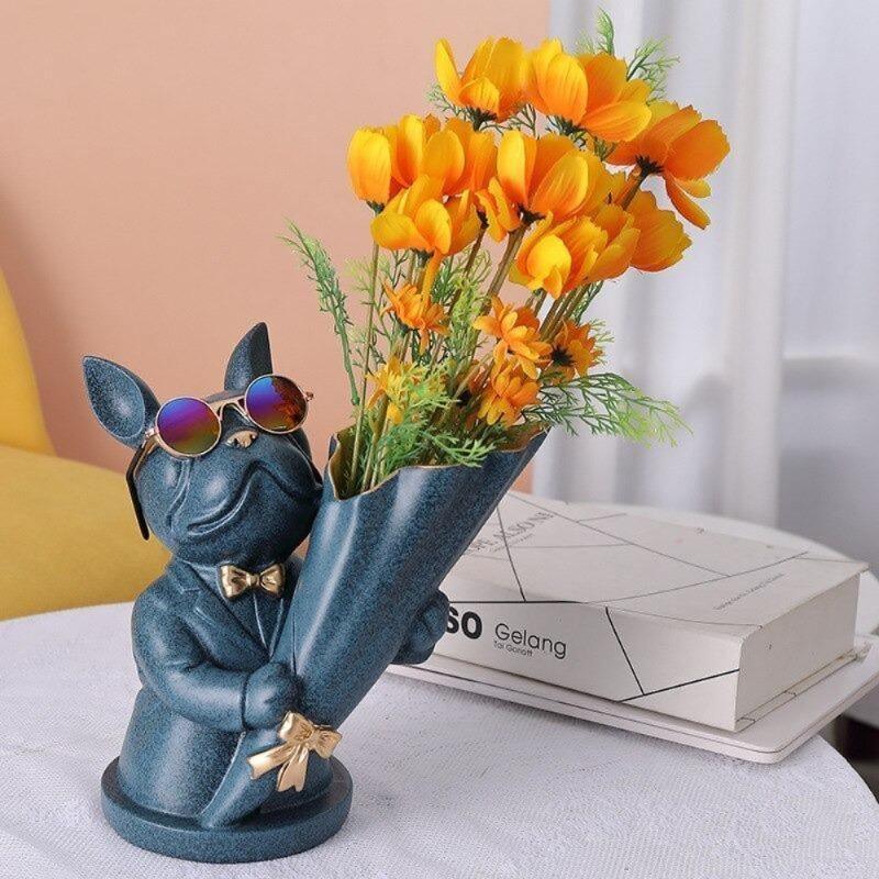 French Bulldog Floral Vase