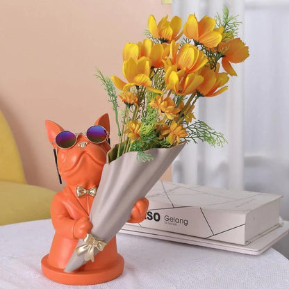 French Bulldog Floral Vase