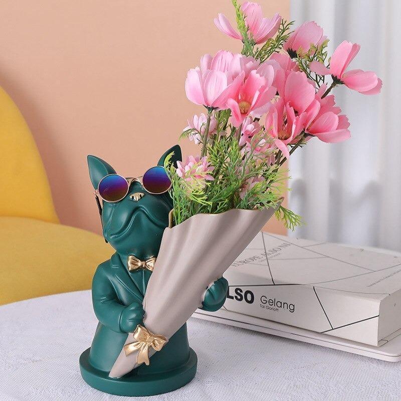 French Bulldog Floral Vase