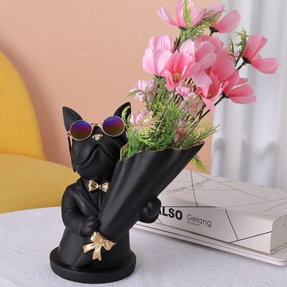 French Bulldog Floral Vase