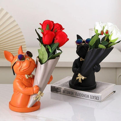 French Bulldog Floral Vase