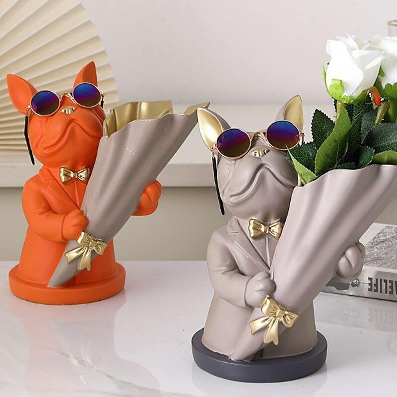 French Bulldog Floral Vase