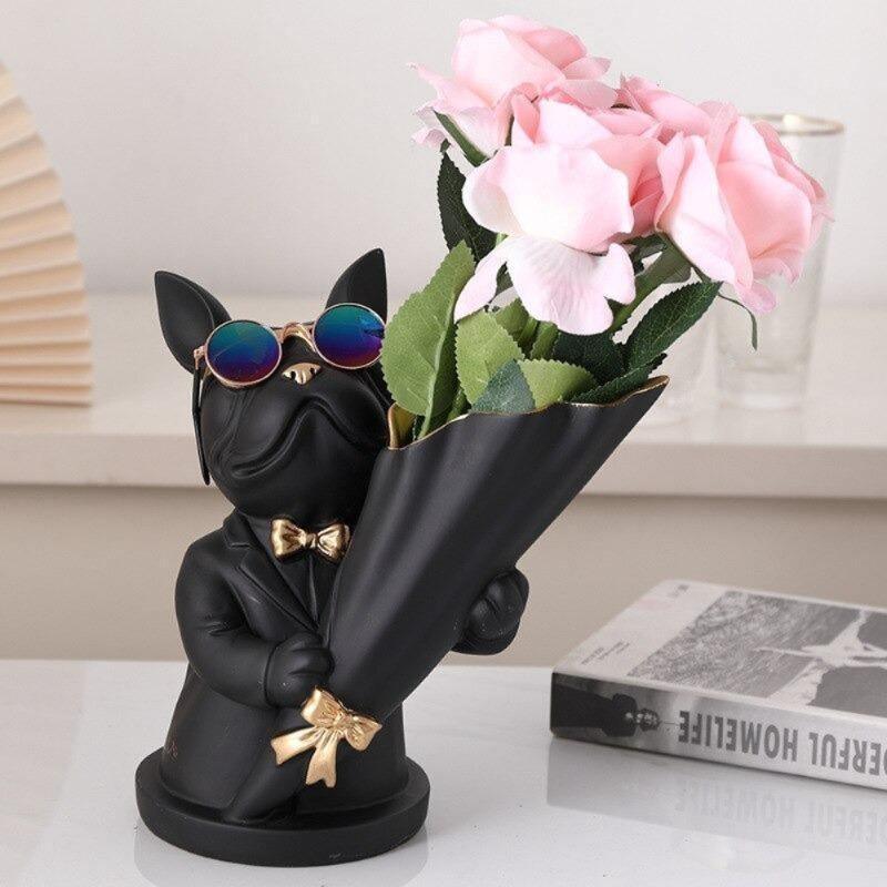 French Bulldog Floral Vase