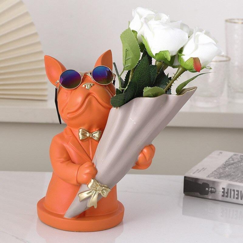 French Bulldog Floral Vase